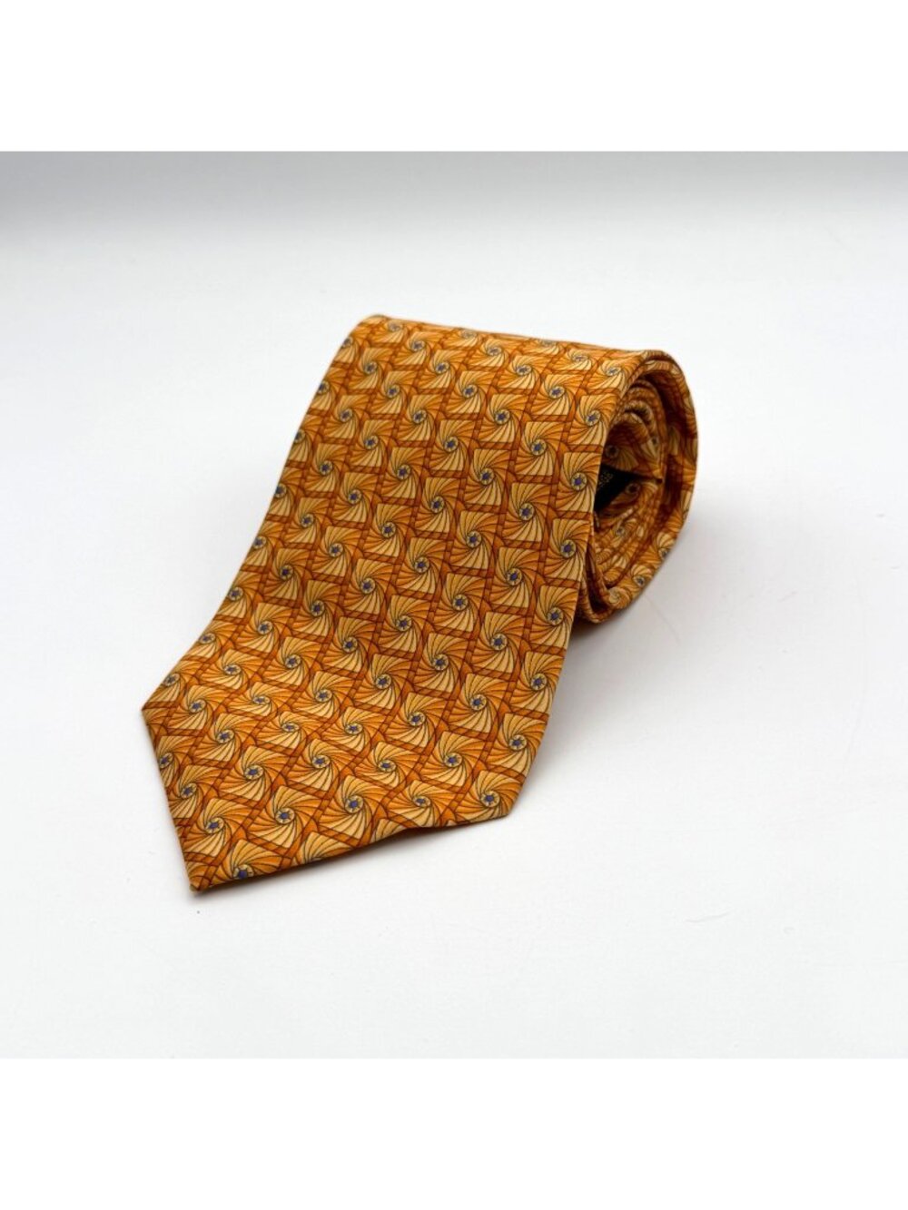 Faberge Men's Gold/Orange Geometric Squares 100% Silk Handmade USA Tie 57" x 4"